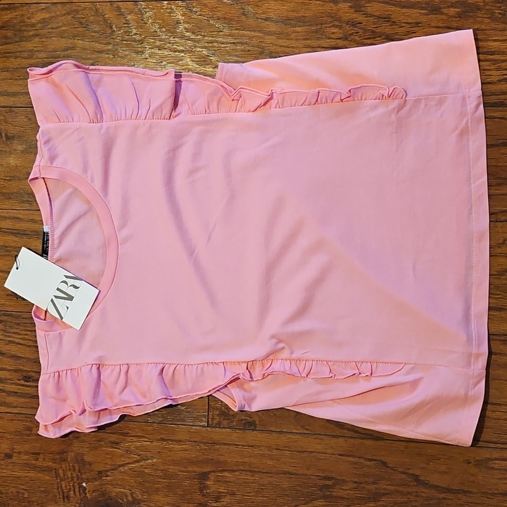 Zara Pink Ruffled T Shirt Size S NWT